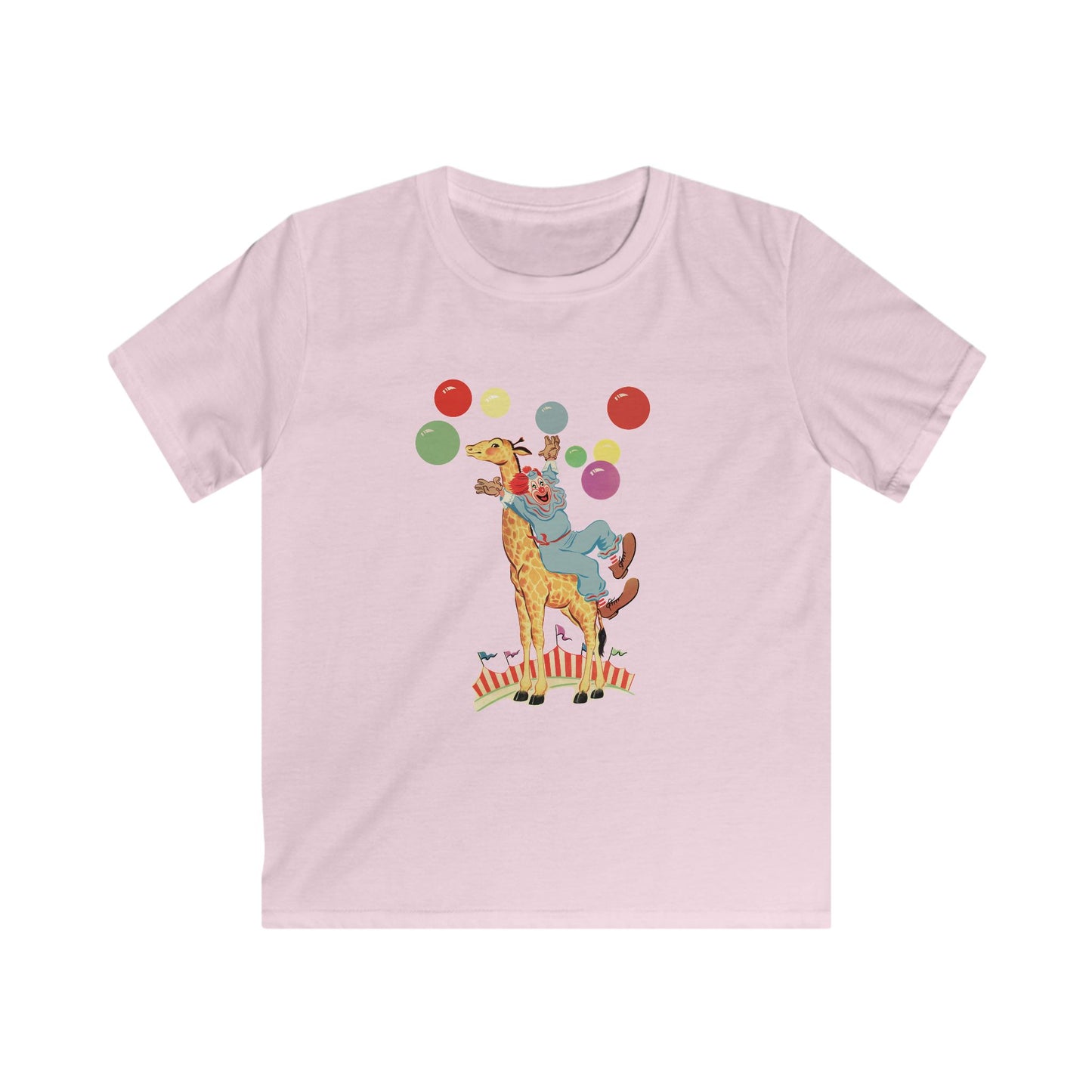 Kids Clown & Giraffe Colorful Circus Graphic T-Shirt