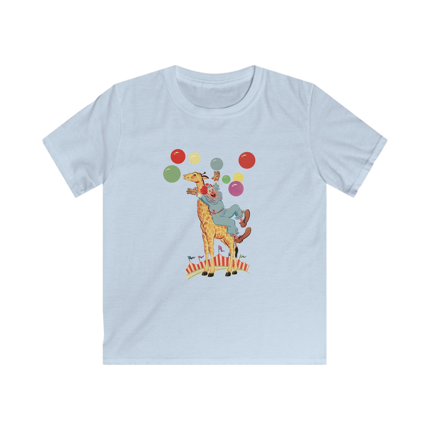 Kids Clown & Giraffe Colorful Circus Graphic T-Shirt